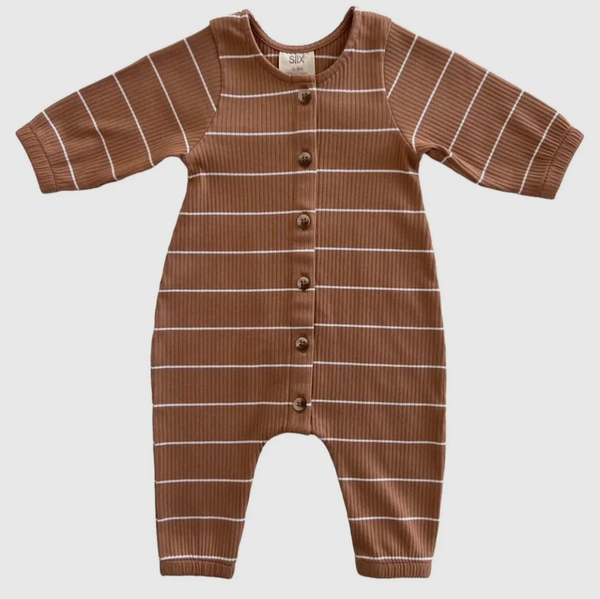 Organic Ribbed Long Sleeve Bay Jumpsuit - Saddle Stripe