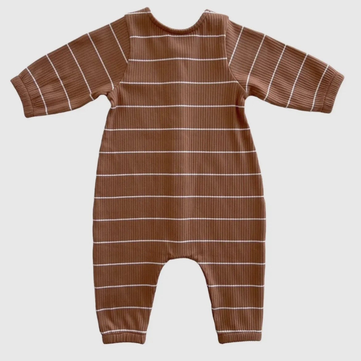 Organic Ribbed Long Sleeve Bay Jumpsuit - Saddle Stripe