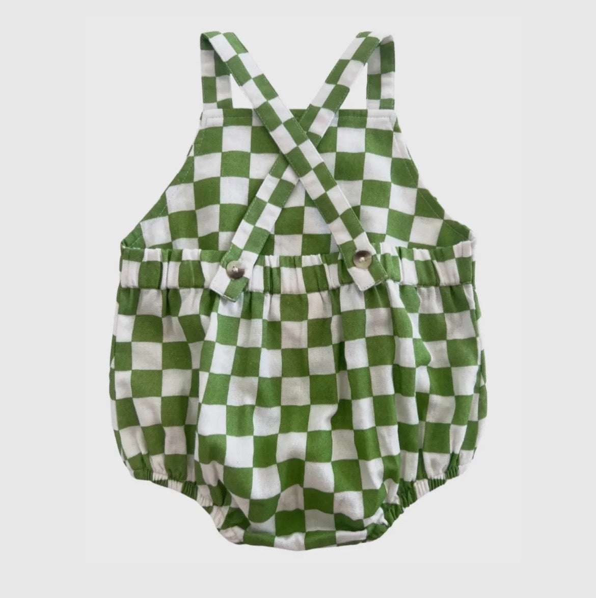 Organic August Sunsuit - Lime Checkerboard