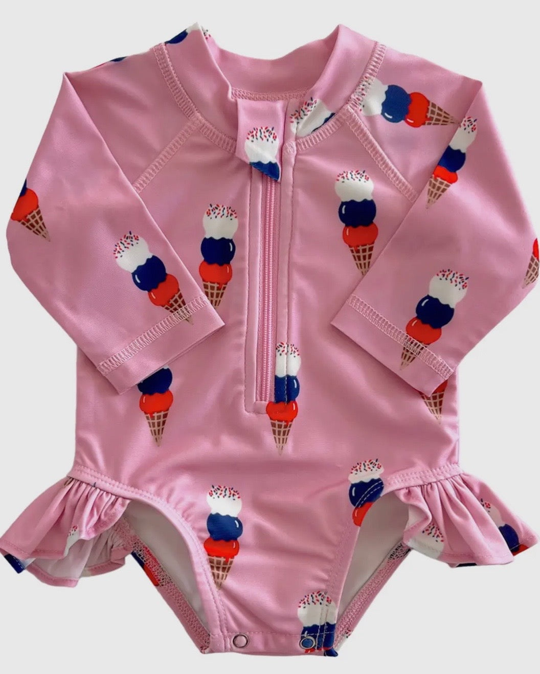 Skipper Rashguard Swimsuit - Pink Ice Cream - UPF 50+