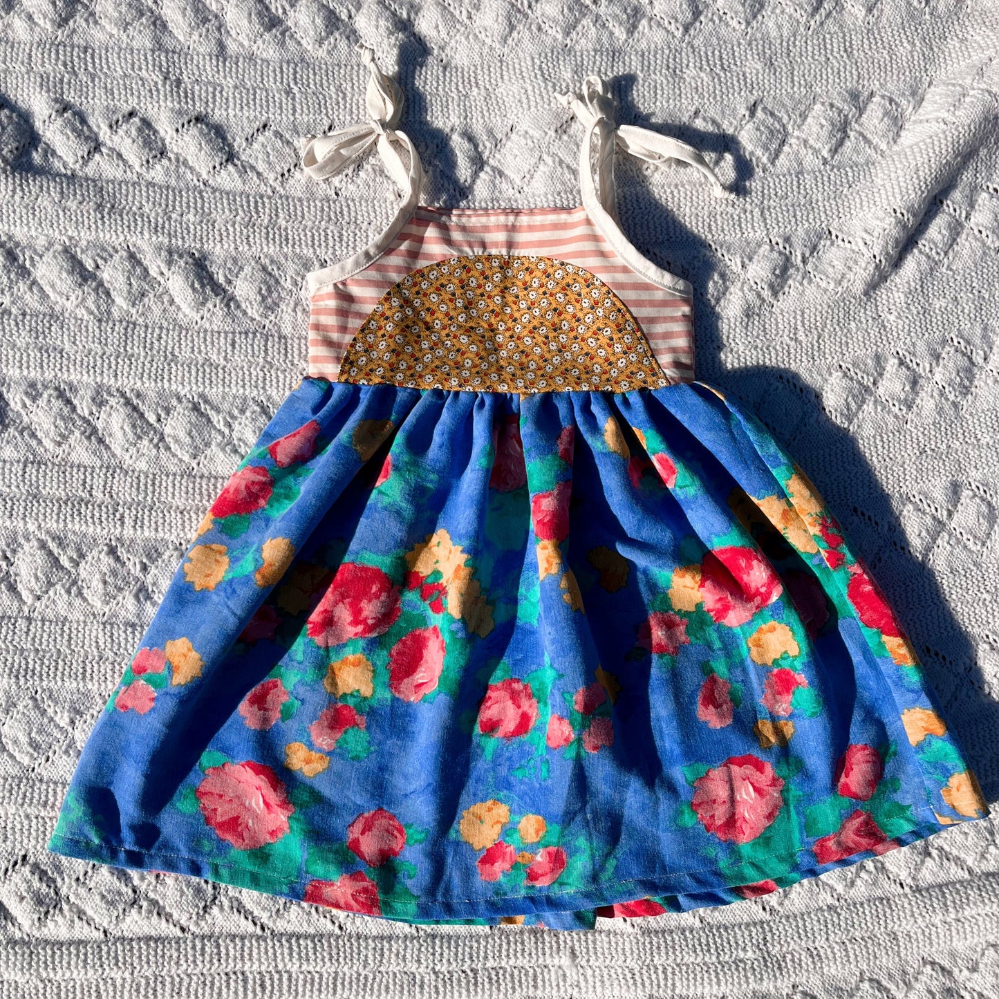 Upcycled Sundress - Flower/Stripe - 4 Years