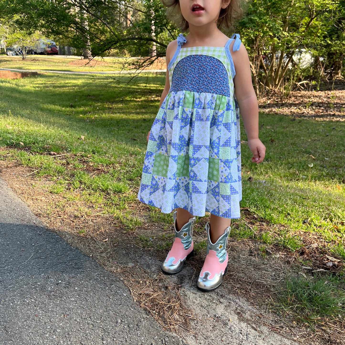 Upcycled Sundress - Flower/Stripe - 4 Years