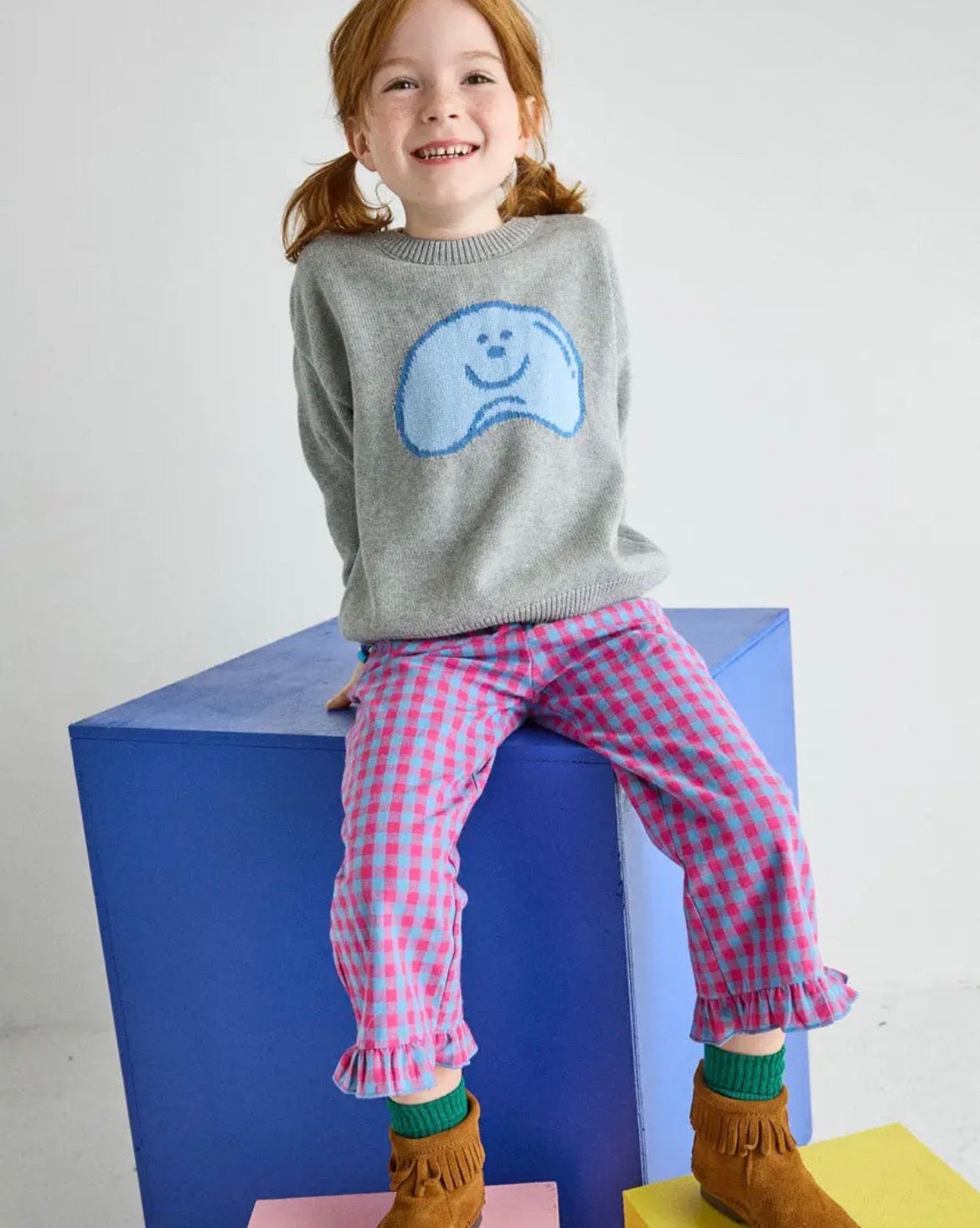 Magenta Gingham Ruffle Pant