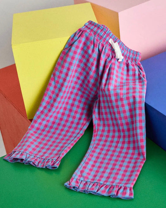 Magenta Gingham Ruffle Pant