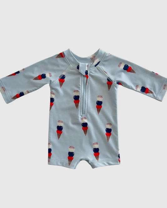 Sonny Rashguard Swimsuit - Blue Ice Cream - UPF 50+