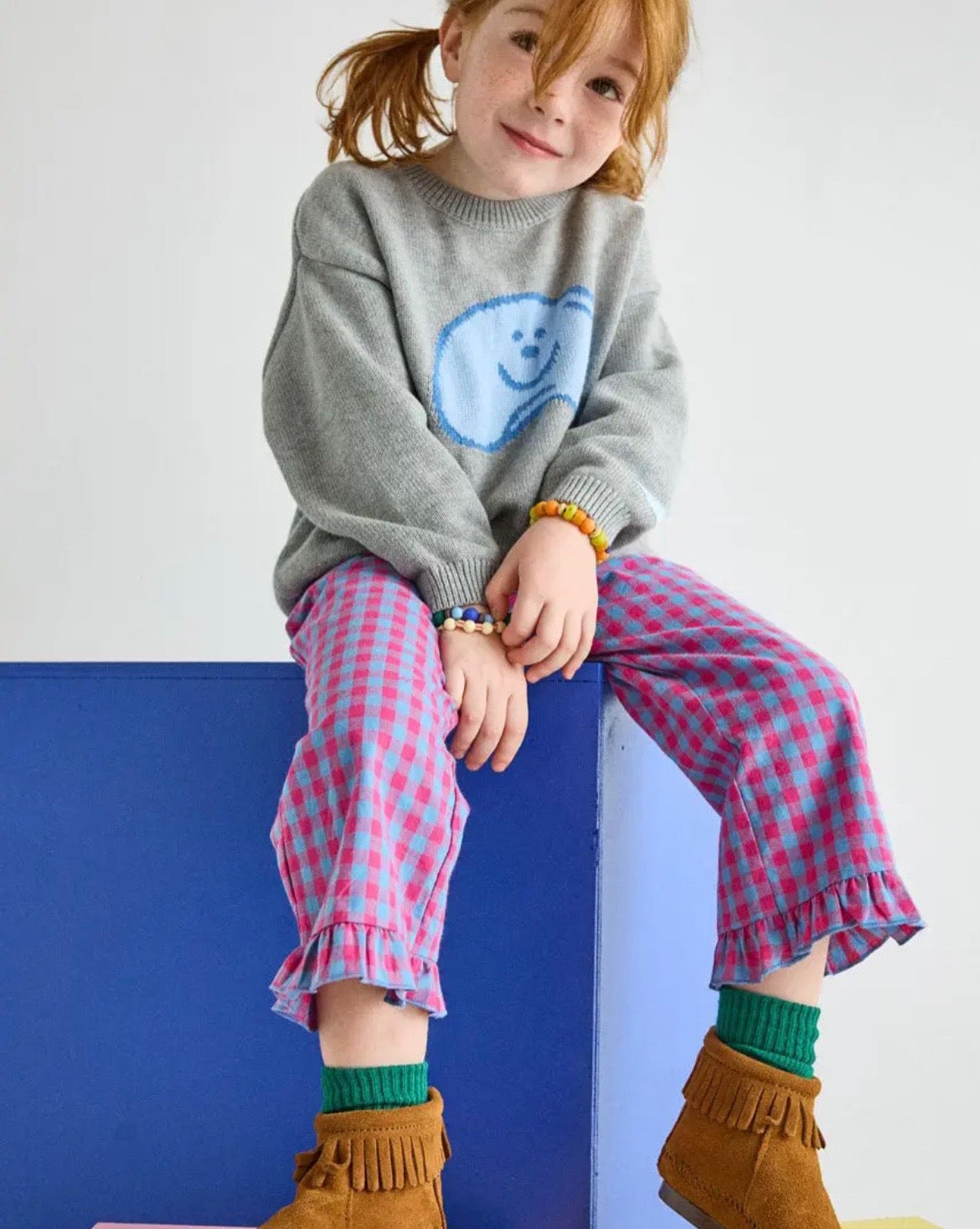 Magenta Gingham Ruffle Pant