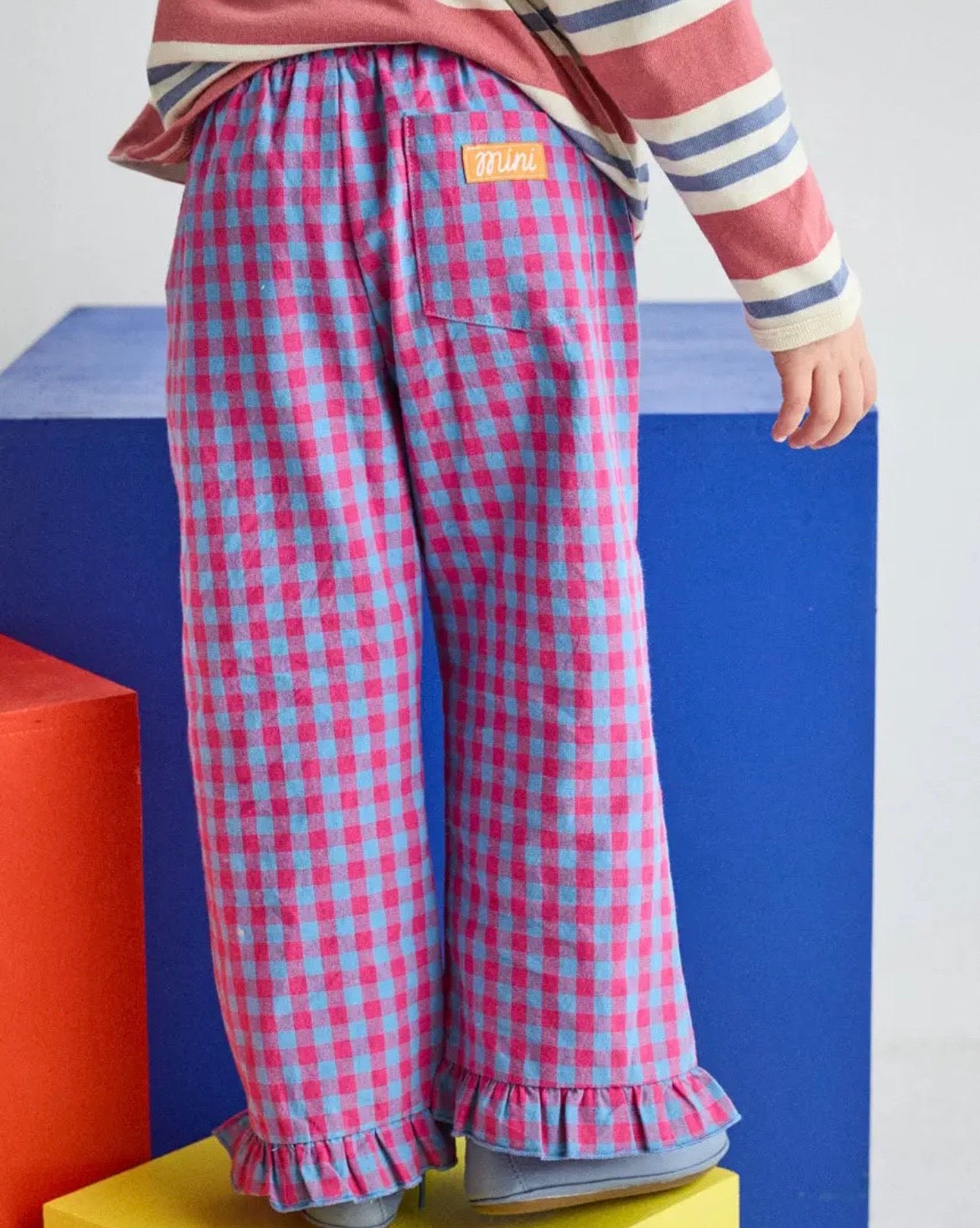 Magenta Gingham Ruffle Pant
