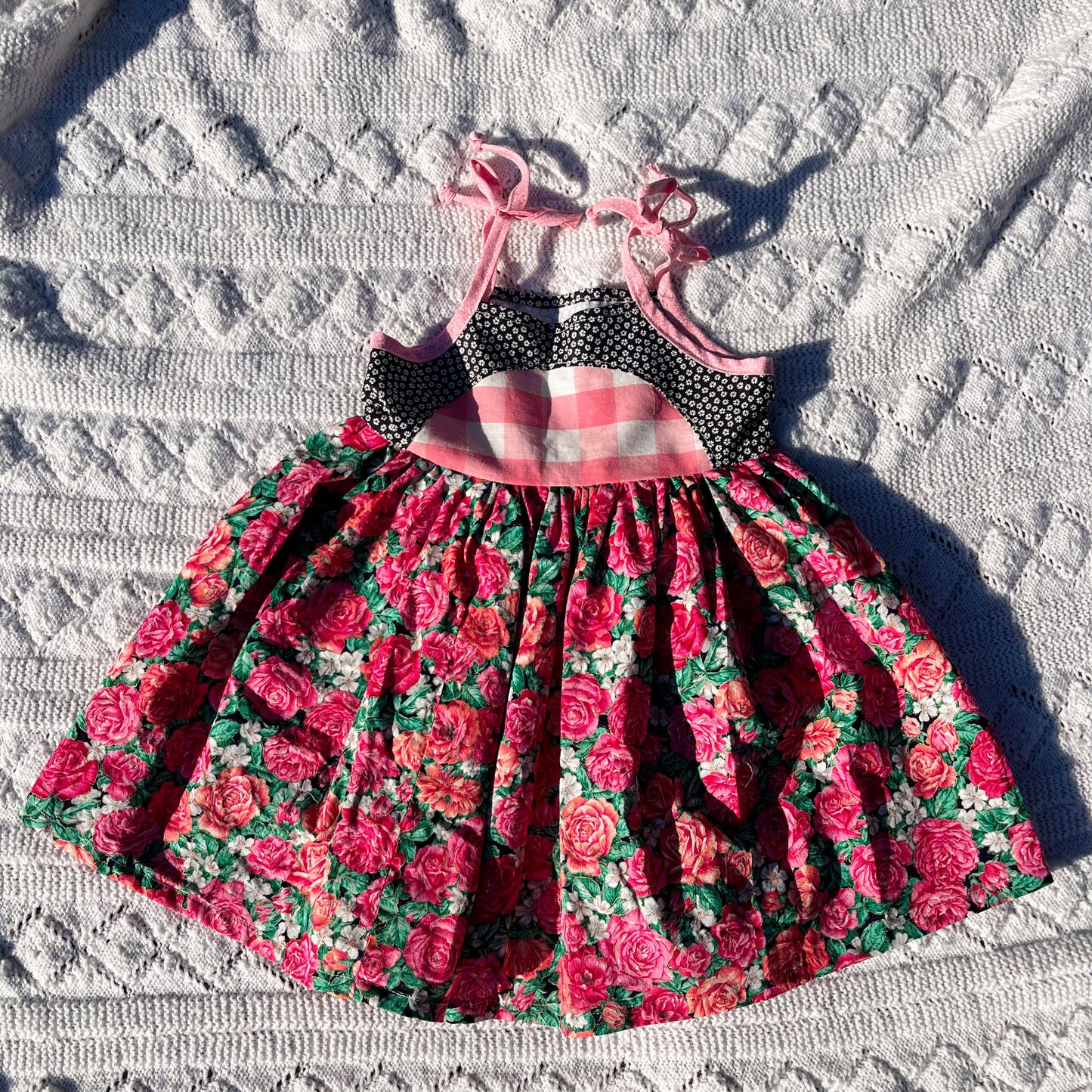 Upcycled Sundress - Rose/Gingham - 3 Years