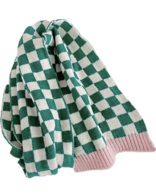 Checker Scarf - Green and White