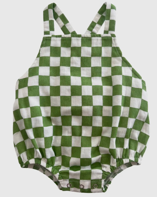 Organic August Sunsuit - Lime Checkerboard
