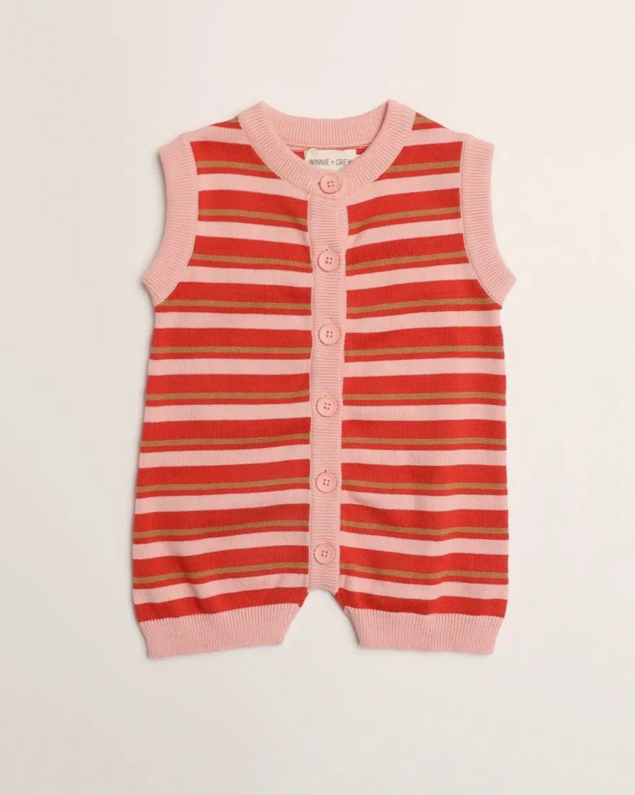 Red Blossom Stripe Jumpsuit